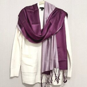 Ann Taylor 100% Silk Reversible Pashmina Scarf Wrap Purple Lavender Fringe 80x22